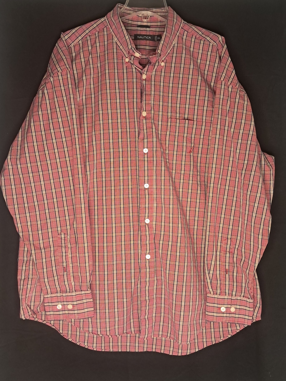 Nautica XXL Red White Checked Plaid Casual Long Sleeve Button Down Shirt